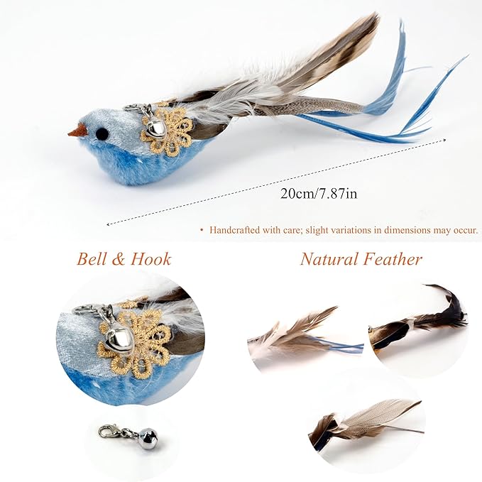11 PCS Realistic Bird Cat Wand Replacement Toys–Handcrafted Feather Toys for Interactive Play, Ideal for Cat Wands & Home Décor
