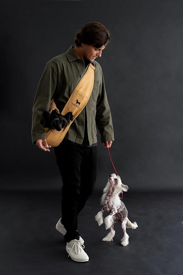 Noah & Paw Dog Sling Carrier for Small Dogs 5-18lb, Dog Sling for Small Dogs and Cats, Dog Carrier with Adjustable Padded Strap, Vegan Leather Lined with Fur, 3X Safety Features, Machine Washable