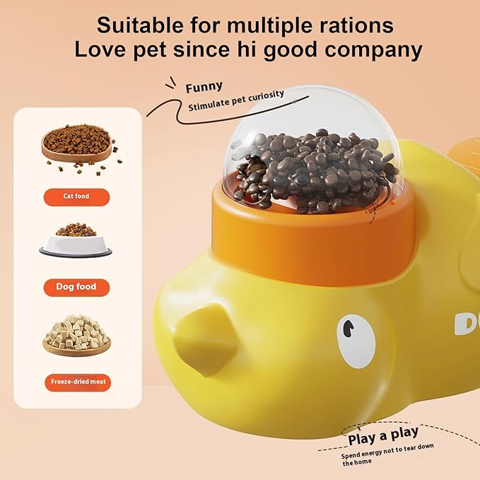 2-in-1 Interactive Dog Puzzle Toy & Slow Feeder – Fun Treat Dispenser for Small & Medium Dogs, Anti-Gulping Duck-Shaped Design, Reduces Bloating & Boredom, No Battery Required (Yellow-B)