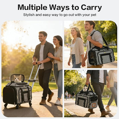 Cozy Cruiser Pet Carrier with Wheels,TSA Airline Approved, Expandable Space, Soft-Sided & Collapsible Design,Rolling Travel Bag with Telescopic Handle for Small Dogs and Cats
