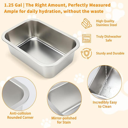 BWOGUE 1.25 Gal Elevated Large Dog Water Bowl, Raised Stainless Steel Bowl Stand Large Breed, 4 Height Adjustable (9", 11", 13", 15") Non-Slip Dog Feeding Station for Joint Pressure Relief Outdoor
