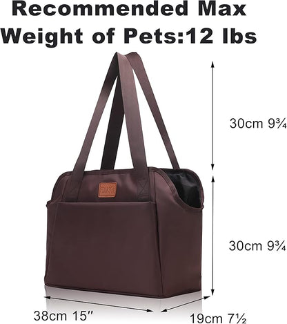 FDJASGY Dog Purse Carrier with Pocket and Safety Tether,Soft-Sided Small Dog Carrier for Small Medium Pet Outdoor Shopping Tote Bag Coffee