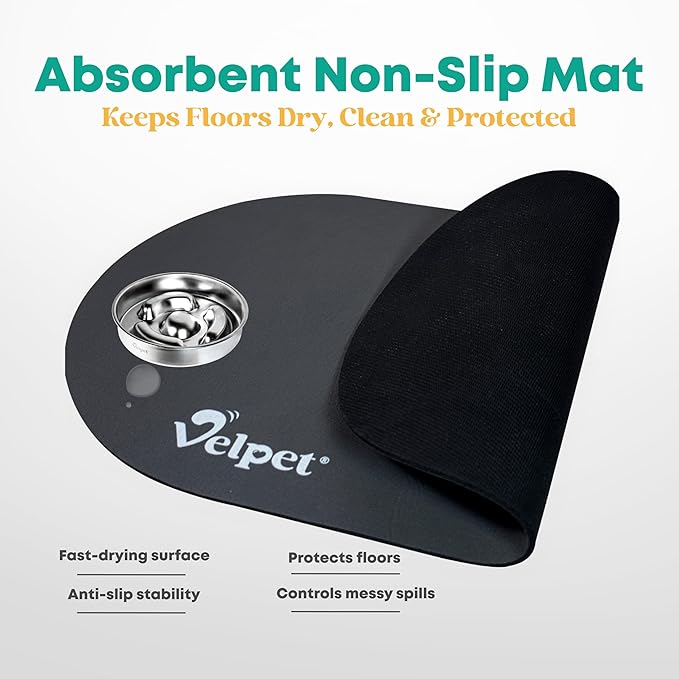 Stainless Steel Slow Feeder Dog Bowl with Absorbent Non-Slip Mat | Designed to Slow Eating | 304 Stainless Steel, Dishwasher Safe, Durable One-Piece Design for All Breeds