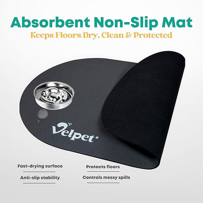 Stainless Steel Slow Feeder Dog Bowl with Absorbent Non-Slip Mat | Designed to Slow Eating | 304 Stainless Steel, Dishwasher Safe, Durable One-Piece Design for All Breeds