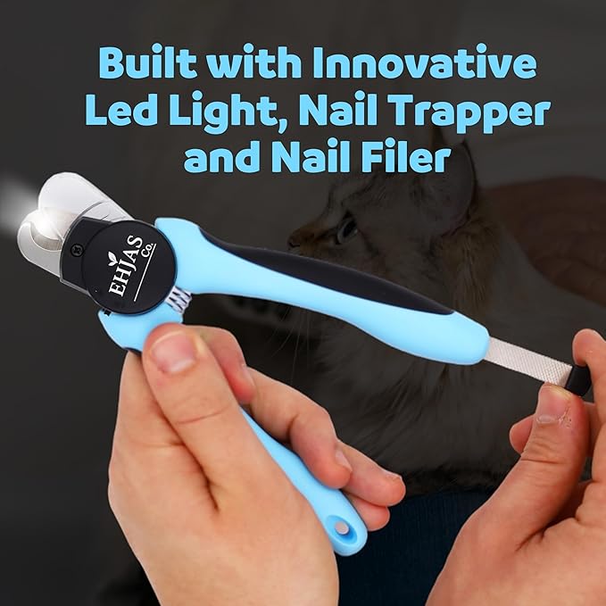 Dog Nail Clippers with LED Light & Quick Sensor, Pet Nail Trimmer with Safety Guard, Nail Catcher & Filer, Professonal Grooming Clippers for Dogs & Cats (Blue)