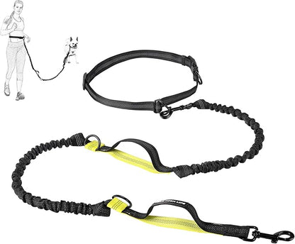 Mile High Life | Retractable Hands Free Dog 7FT Leash | Waist Running Adjustable | Reflective Dual Black Bungees | Dual Handles | Small Medium Large Dogs | (Lemon Yellow)