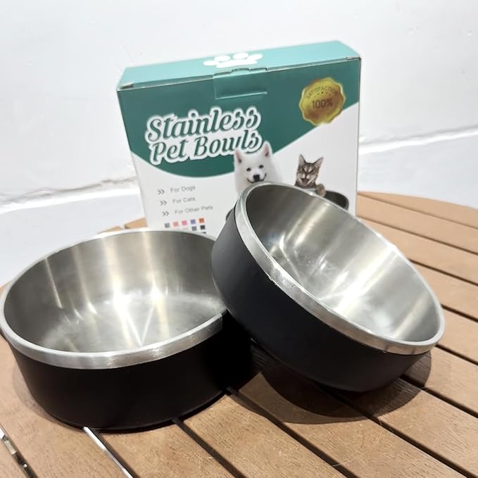 2 Pack Stainless Steel Dog Bowls, Outdoor Dog Water Bowl with Non Slip Rubber Bottom, Dishwasher Safe, Easy to Clean,40oz&64oz Black