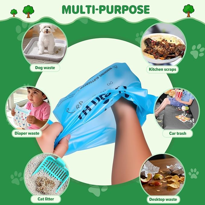 Poop Bags for Dogs, 300 Count Extra Thick Strong Leak Proof Dog Poop Bags with Handles, Pet Waste Bag for Waste Refuse Cleanup, Outdoor Puppy Walking and Cats Litter