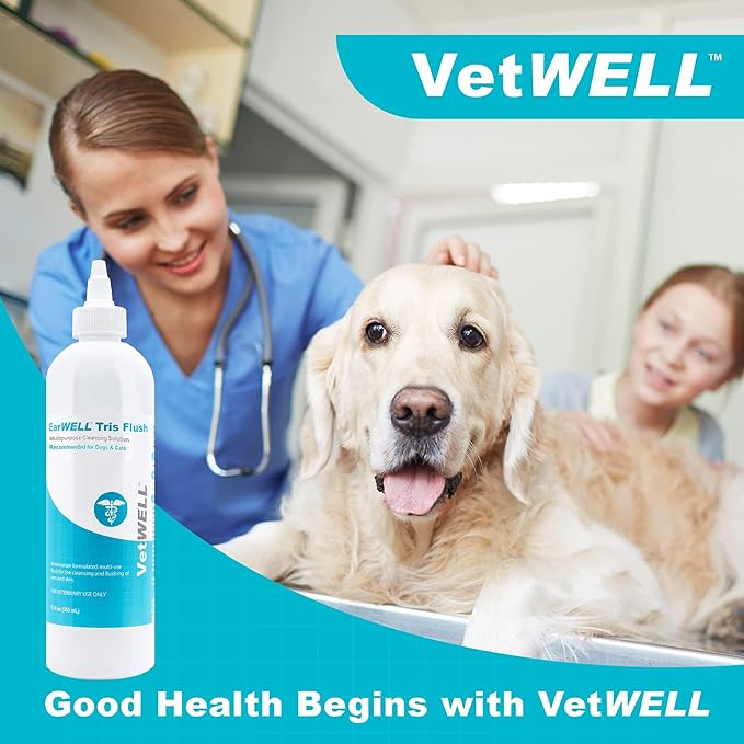 VetWELL Dog Ear Cleaner Solution & Infection Treatment for Dogs & Cats, Tris Otic Cleanser Drops Helps Eliminate Odor and Relieve Infections - 12oz (Pack of 2)