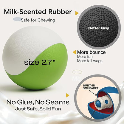 Squeaky Dog Toy – Durable Rubber Dog Ball for Medium & Large Dogs, Tough Interactive Fetch Toy for Chewers, Outdoor Training & Play Ball, Floating Water Play Gift.Green White