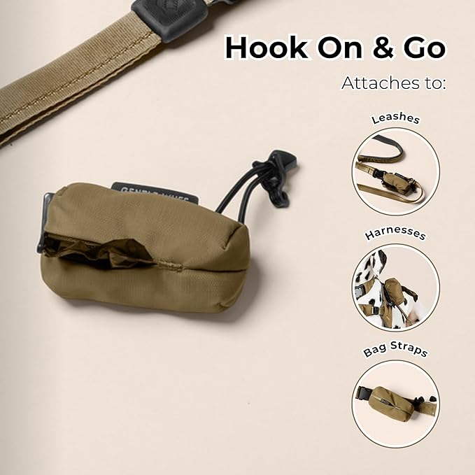 Poo Pouch – Recycled Nylon Dog Waste Bag Holder with Reflective Accents & Modular Strap Attachment for Walks & Travel (Grove)