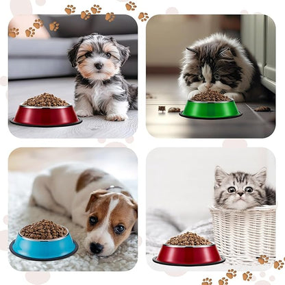Roshtia 6 Pcs 7 oz Colorful Stainless Steel Dog Bowl Stackable Water and Food Cat Bowl Pet Dishes with Non Slip Silicone Base for Small Medium Dog Cat Kitten