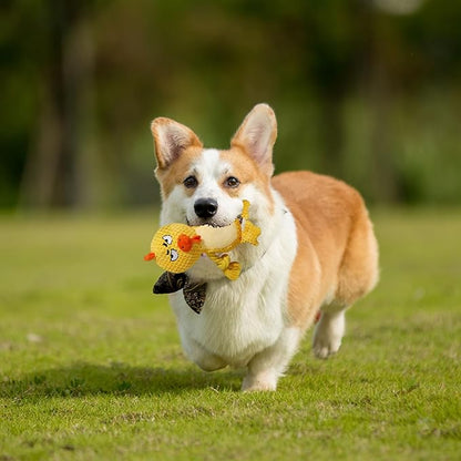 Cute Animals Interactive Squeaky Dog Toy with a Vocal Bladder, Crinkle Paper Stuffed Soft Cotton Chew Toy, Teething Rope Tug of War Pull Toy to Keep Them Busy for Puppy, Small Dogs - Yellow Chick