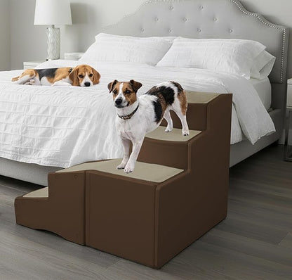 Pet Gear Easy Step Bed Stair for Cats/Dogs, Adjusts to Either Side of Bed, Removable Washable Carpet Treads, Storage Compartment, for Pets Up to 75lbs, Coffee Bean