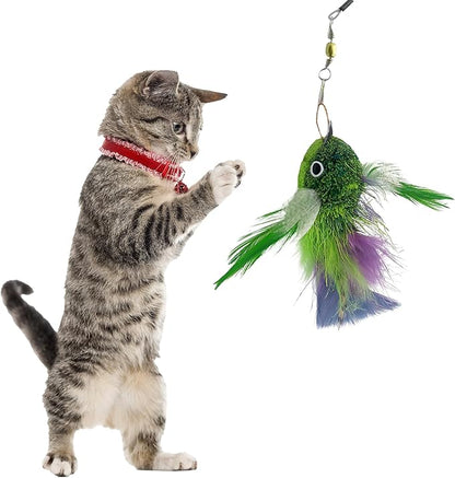 Cat Wand Refill Teaser Toy - Interactive Cat Wand Toy Attachment with Real Feathers - Fish (Green)