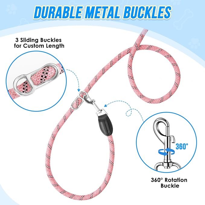 Lukovee Hands Free Dog Leash, 10FT Adjustable Training Lead 1/2 Inch Nylon Heavy Duty Lead No Pull for Large Medium Dogs, Tangle Free Reflective Waist-Leash for Walking Running, (PI, Plus Handle)