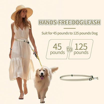 Hands Free Dog Leash, Adjustable Crossbody Waist Belt Dog Rope for Running, Walking & Puppy Potty Training, Fits All Body Sizes, Khaki