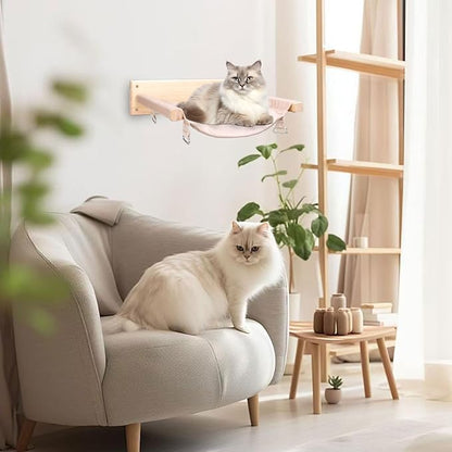 JSPYFITS Wooden Cat Wall Hammock, 18.9 x 12.6 Inch Double Layer Cat Furniture Hammock, Large Removable Multi-Function Cats Bed for Sleep/Play/Climb/Lounge Easy DIY Installation(Beige)