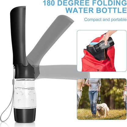 Dog Water Bottle with Food Container, Collapsible Portable Dog Water Dispenser Leak Proof Puppy Drinking Cup, Dog Travel Water Bowls Accessories for Pet Outdoor Walking Hiking (Black)