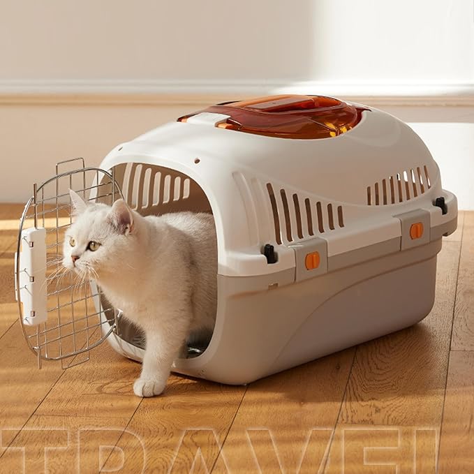 Pssopp Portable Plastic Pet Travel Carrier, Greater Load Bearing Capacity Airline Approved Size Dog Crate Airline Cat Carrier Box for Home and Travel(19.88 x12.8 x7.87in)