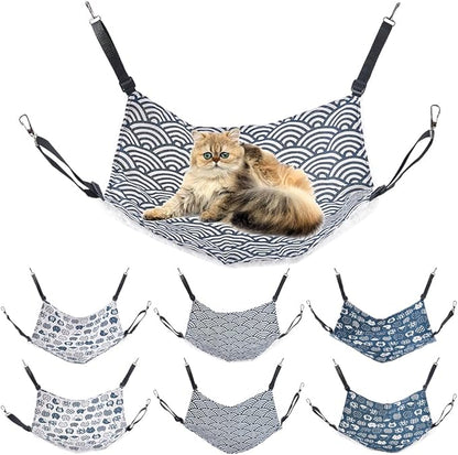 6PCS Cat Hammock for Cage with Adjustable Straps Cat Hanging Bed Reversible Cotton and Linen Double Sided Swing Pet Hammock Bed for Cats Ferret Rabbit Small Dog Catio Accessories