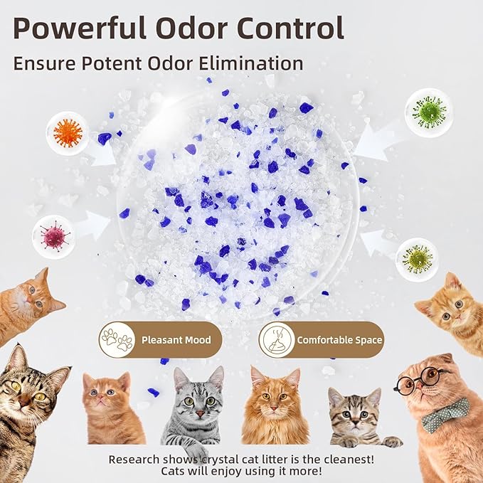 LaSyL Crystal Cat Litter for Multi-Cat Households - 8.6 lb Silica Gel, 30-Day Odor Control, 99.9% Dust-Free Non-Clumping Low Tracking Lightweight Unscented Formula (2 Bags x 4.3lb)
