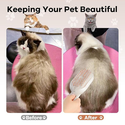 Cat Steam Brush for Shedding, 4 in 1 Cat Steamy Brushs Cleanser with Foldable Handle, Pet Spa Brush for Cats, Spritz Defur Comb for Pets, Steam Brushs for Cats, Pet Spray Hair Removal Comb