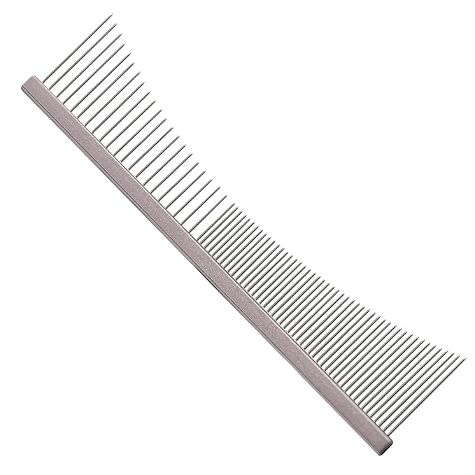 6.5 Inch Professional Concave Crescent Coarse Grooming Pet Comb Portable Wide/Fine Tooth Comb for Dogs & Cats Face & Chin Removing Tangles, Knots,Flea,Undercoat,and Excess Hair,Rounded Corners Design