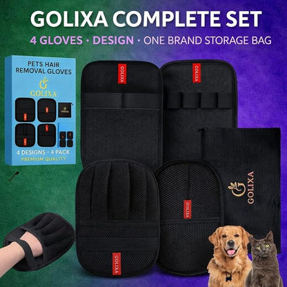 4 Pack Pet Hair Removal Glove for Dogs & Cats, 4 Designs Electrostatic Magic Brush Pet Hair Remover, Reusable Dog Hair Remover, Washable Pet Grooming Tools for Carpet, Sofa, Clothes & Car Seats