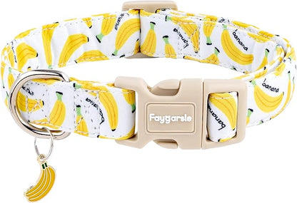Faygarsle Cute Banana Print Dog Collar Spring Summer Design for Small Medium Large Dogs White and Yellow XS