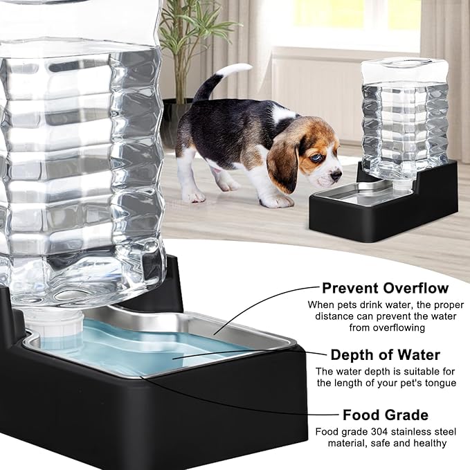 RIZZARI Stainless Steel Pet Water Feeder: 8L Gravity Leak-Proof Auto Refill Water Dispenser -Space-Saving- Anti-Tip Non-Slip Base -No Filter- Easy Clean - for 20-35 LB Dogs - Apartment/Home/Office