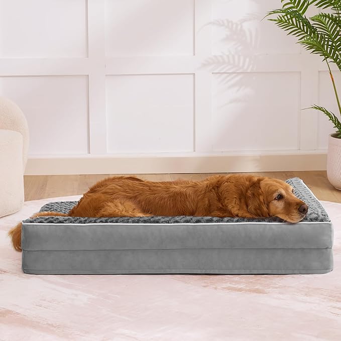 Dog Bed Large Sized Dogs, XXL Orthopedic Dog Bed for Large Dogs, Waterproof Pet Bed with Washable Removable Cover, L-Shaped Pet Couch with Portable Handle 48"x35"x7.5", Grey