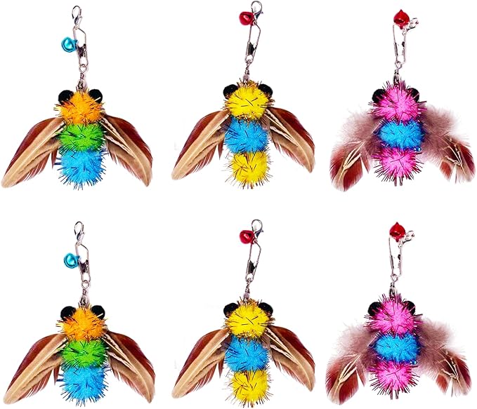 Cat Feather Toys,6 Pcs Coloful Artificial Insects Bees Refills,Cat Wand Attachment Toys for Kitten Cats Wand(6Pcs Bees