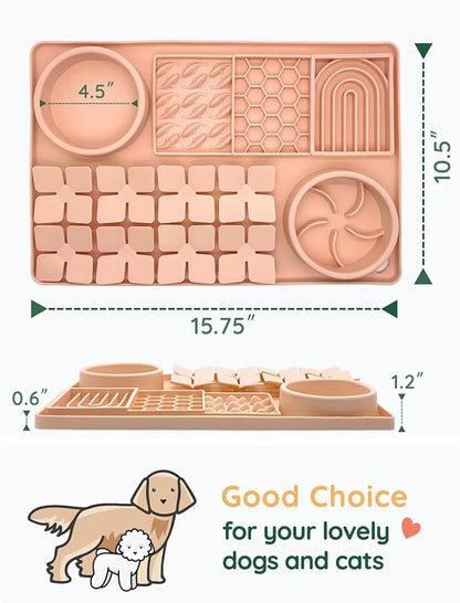 Slow Feeder Bowl, Silicone Lick Mat with Suction Cups for Dog Cat, Snuffle Mat for Pet Smell Training, Puzzle Toys for Bored Puppy,Interactive Sniff Mat for Slow Eating & Keep Busy,Creamy Peach