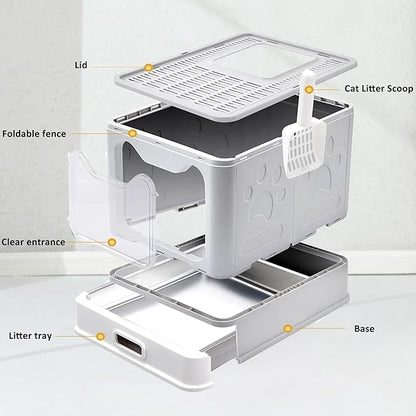 Enclosed Cat Litter Box with Lid Top Exit Covered Metal Stainless Steel Litter Box Leak Proof & Odorless Easy to Clean Including Cat Litter Scoop and Litter Mat