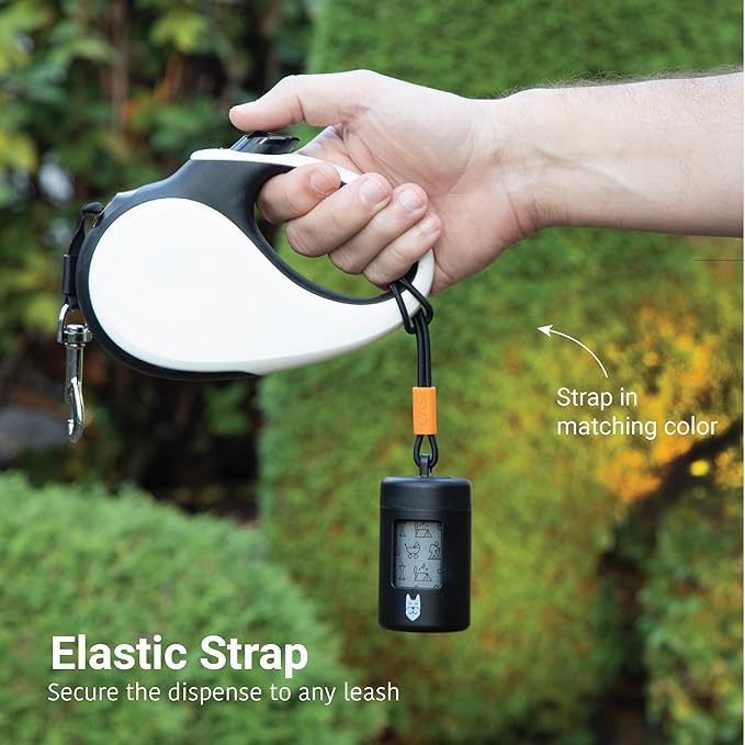 SVD.PET Dog Poop Bag Dispenser, Retractable Waste Bag Dispenser, Lightweight Poop Bag Holder, Stretchy Strap Fits Any Dog Leash, Doggy Walking Accessory (Black)
