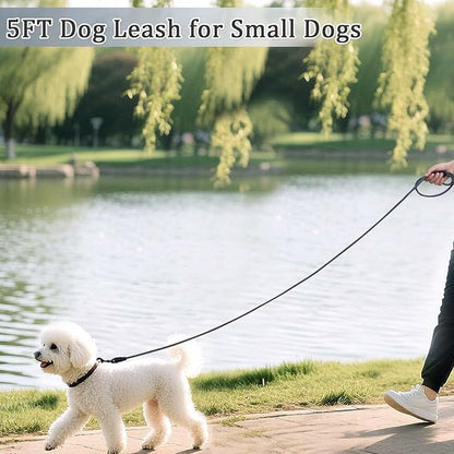 WYuZe 5ft Puppy Leash for Small Dogs, 1/4" Thin Rope Dog Leash with Easy to Use Hook, Strong Lightweight Pet Lead for Chihuahua/Yorkie/Toy Breed, 10 Colors, Black Gray