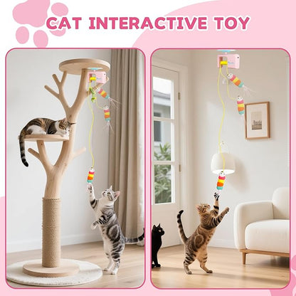 Interactive Cat Toy for Indoor Cat, Automatic Door Hanging Cat Toy with Detachable Design, Kitten Toys for Indoor Cats Self Play, 3.27 * 1.69 * 2.76Inch (Pink)