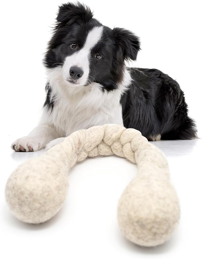 Glaciart One 15-Inch Dog Wool Rope Toy - Durable Chew Toys for Small and Medium Breeds - Natural, Plastic-Free, Non-Allergic - Long-Lasting Play and Activity Ball for Dogs, Indoors and Outdoors