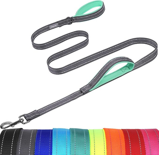 VIVAGLORY Dog Leash Twingrip Double Handle Dog Leash with Traffic Handle Control & 2 Loop for Walking & Training, Reflective Heavy Duty for Puppy Pet Collar, 4ft x 1in, Grey