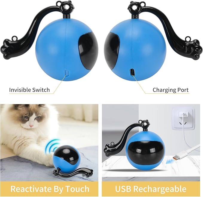 Remote Control Hunting Cat Toy, Rolling Ball Under Cover with Bird Chirp and LED, USB Rechargeable, Interactive Indoor Exercise Toy for Bored and Overweight Cats Mouse Game Pink+Blue