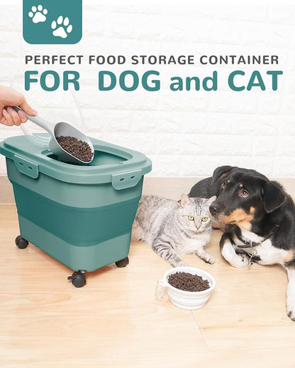 20-23 Lbs Dog Food Storage Container - Collapsible Dog Food Container with Attachable Casters and Scoop,Small Container, Pet Food Storage Containers to Keep Dry Food Fresh,Easy to Move