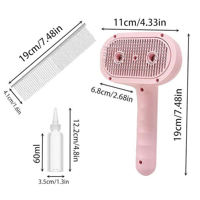 Cat Steam Brush for Shedding with Metal Comb,Deshedding Dog Brush for Long & Short Haired Dogs,Cat Hair Brush for Indoor Cats,Self Cleaning Double Hole Spray USB Rechargeable Grooming Supplies(Pink)