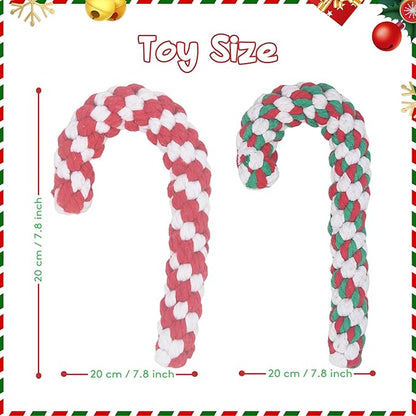 Christmas Dog Rope Toys, Christmas Candy Cane Rope Toys, Dog Interactive Chewing Toy for Puppy Small Medium Dogs Training Playing Teething Cleaning, 2 Pack Red