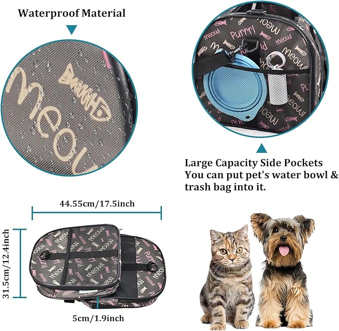 Soft-Sided Kennel Pet Carrier for Small Dogs, Cats, Puppy, Airline Approved Cat Carriers Dog Carrier Collapsible, Travel Handbag & Car Seat (Coffee Fish Print, 19" L x 11" W x 11" H)