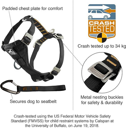 Kurgo Enhanced Strength Tru-Fit Dog Car Harness - Pet Travel Safety Harness - Crash Test Certified Fit - Five Point Adjustment - Secure Buckle - Padded Chest - Black - Large