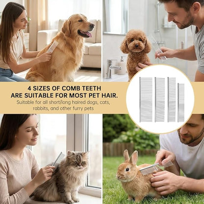 4Pcs Stainless Steel Dog Combs for Grooming Matting, Metal Dog Grooming Combs with Rounded Teeth, Pet Tear Stain Remover Finishing Comb Removing Tangles Knots
