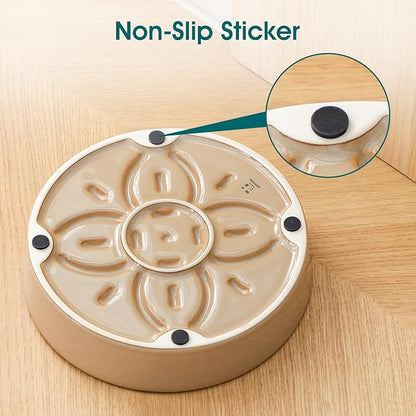 vancasso Ceramic Slow Feeder Dog Bowls, Puzzle Dog Food Bowls with Floral Maze, Anti -Slip Pet Food Dish for Small Breed, 0.6 Cups, Brown