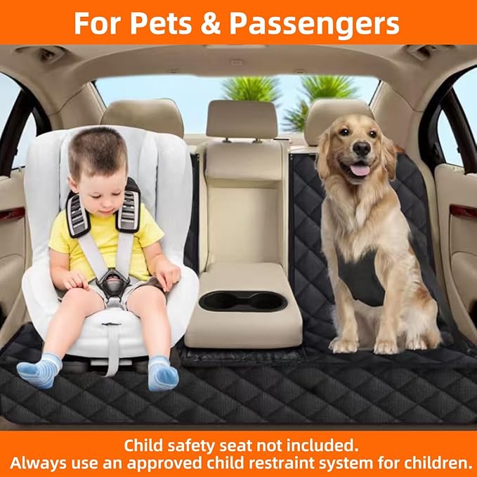 Bark Lover Dog Car Seat Cover for Back Seat, Waterproof Bench Backseat Protector, Nonslip Rear Seat Cover for Kids & Pets, Compatible with Middle Armrests, Fits Most Cars & Midsize SUVs