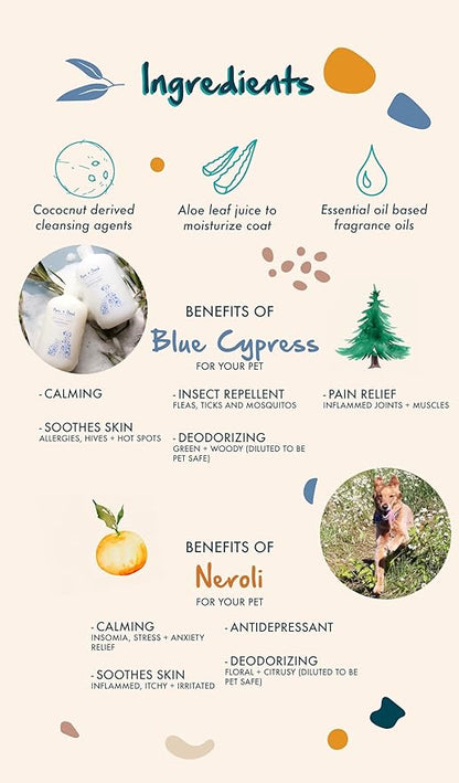 Shampoo and Conditioner Set, Formulated for All Pets, Gentle and Cleansing, Made in The USA, Cruelty Free, 16 fl oz (Blue Cypress + Neroli)